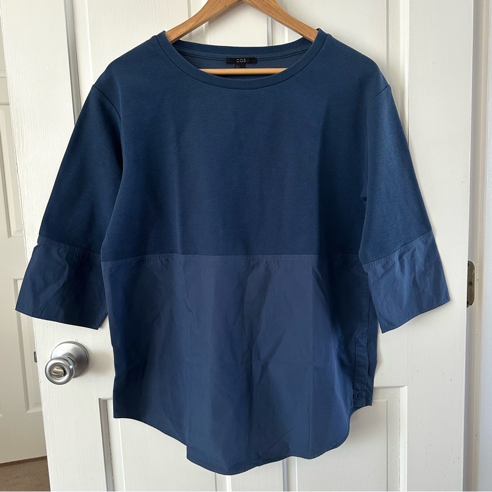 COS Navy Two-Tone Short Sleeve Top